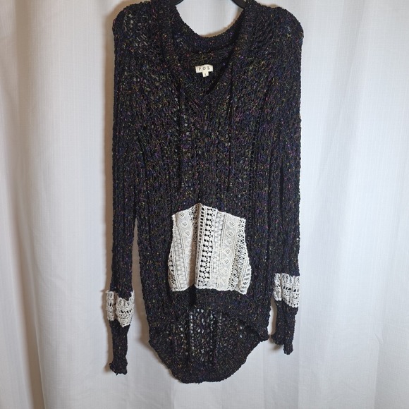 POL Tops - POL Black Color Accents Pullover Hoodie Sheer Sweater Size L